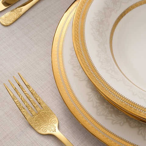 Karaca Royal Bone China Charlotte 55 Parça 12 Kişilik Yemek Takımı, Gold