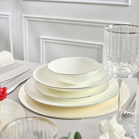 Karaca Fine Pearl Extra Chanak 55-teiliges Tafelservice für 12 Personen Platin