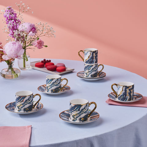 Karaca Ocean 6-Piece Turkish Coffee Cup Set, 90ML