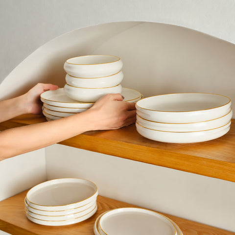 Karaca Stream Bone China Sunset 53-Piece Serveware Set for 12 People, Gold