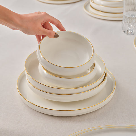 Karaca Stream Bone China Sunset 53-Piece Serveware Set for 12 People, Gold