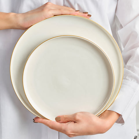 Karaca Stream Bone China Sunset 53-Piece Serveware Set for 12 People, Gold
