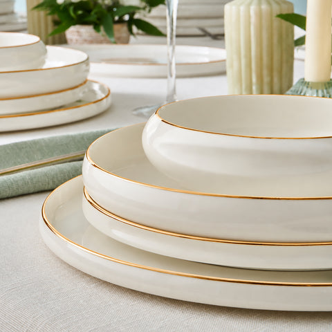 Karaca Stream Bone China Sunset 53-Piece Serveware Set for 12 People, Gold
