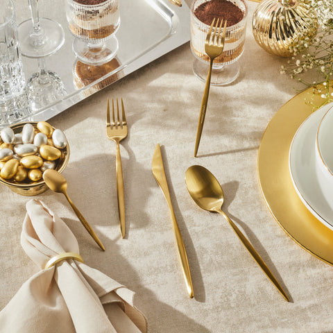 Karaca Lizbon Matte Gold 30-Piece Cutlery Set for 6 People