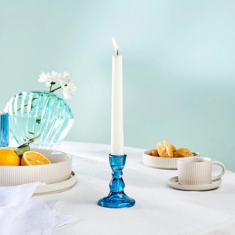 Karaca Marine Glass Candle Holder, Blue, 6.5 x 6.5 x 9 cm
