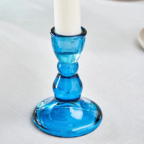 Karaca Marine Glass Candle Holder, Blue, 6.5 x 6.5 x 9 cm