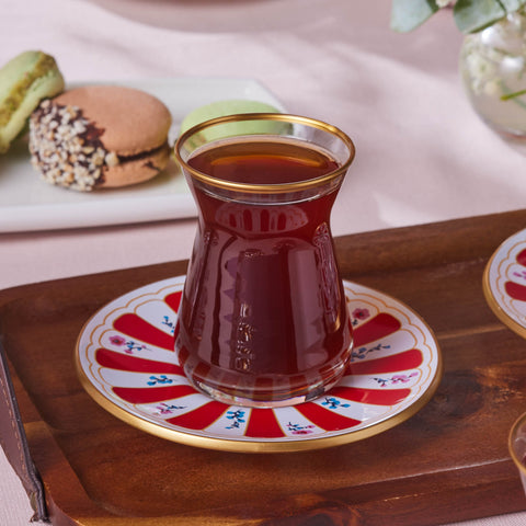  Karaca Bursa Turkish Tea Glass, 12-Piece, Red