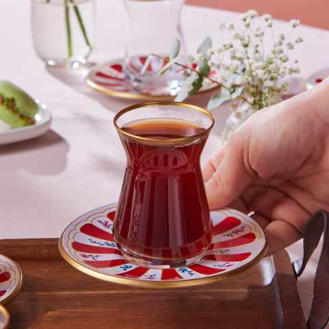  Karaca Bursa Turkish Tea Glass, 12-Piece, Red