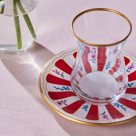  Karaca Bursa Turkish Tea Glass, 12-Piece, Red