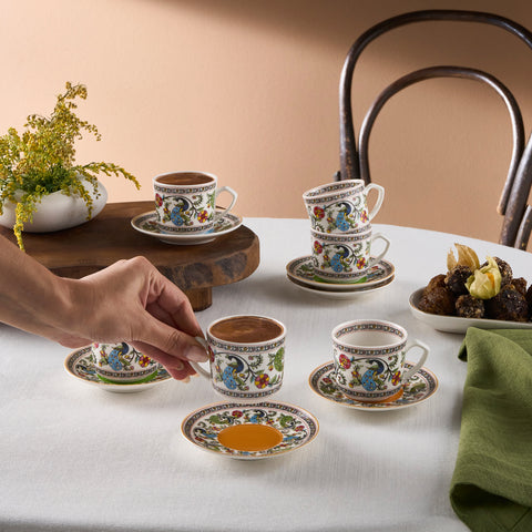 Karaca Yasemen 6 Kişilik 12 Parça Bone China Espresso Türk Kahvesi Fincan Takımı, 80 ml, Çok Renkli