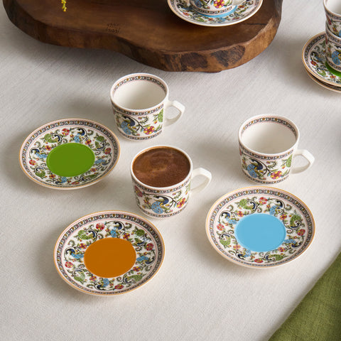 Karaca Yasemen 12-Piece Bone China Espresso Turkish Coffee Cup Set for 6 People, 80 ml, Multi