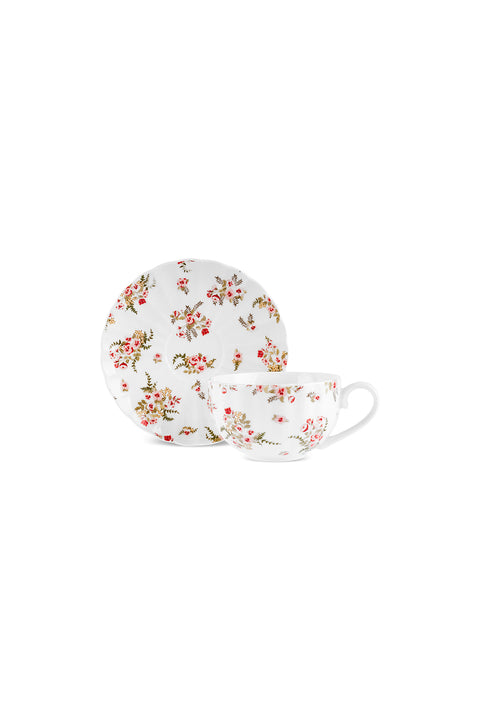 Karaca Blossom 6 Kişilik 12 Parça Bone China Çay Fincanı ve Tabak Seti, 220 ml, Kırmızı