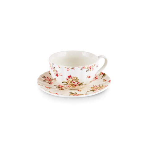 Karaca Blossom 6 Kişilik 12 Parça Bone China Çay Fincanı ve Tabak Seti, 220 ml, Kırmızı