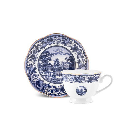 Karaca Old Town 12-teiliges Bone China Espresso-/Türkische Kaffeetassen-Set für 6 Personen, 80 ml, Blau