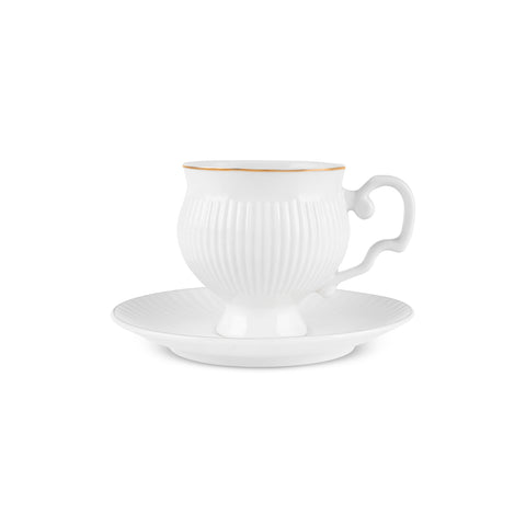 Karaca Malta 2 Kişilik 4 Parça Bone China Çay Fincanı ve Tabak Seti, 210 ml, Altın Beyaz