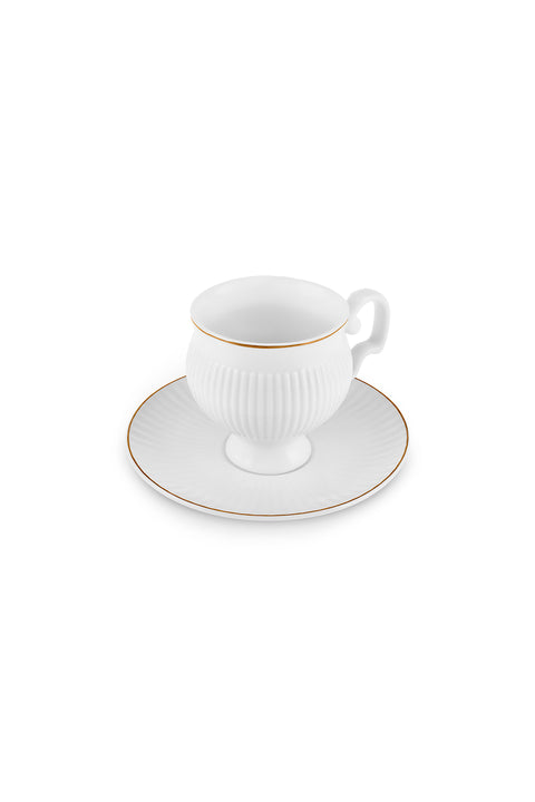 Karaca Malta 2 Kişilik 4 Parça Bone China Çay Fincanı ve Tabak Seti, 210 ml, Altın Beyaz