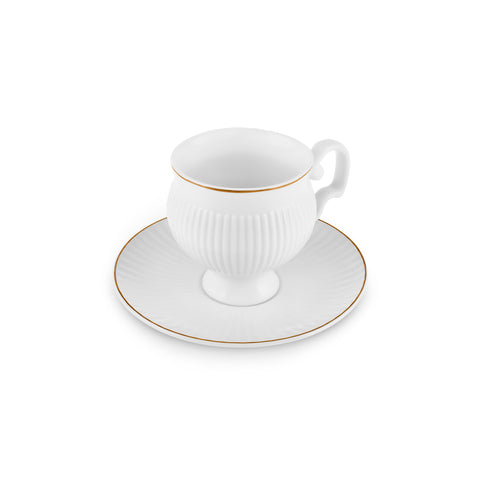 Karaca Malta 2 Kişilik 4 Parça Bone China Çay Fincanı ve Tabak Seti, 210 ml, Altın Beyaz