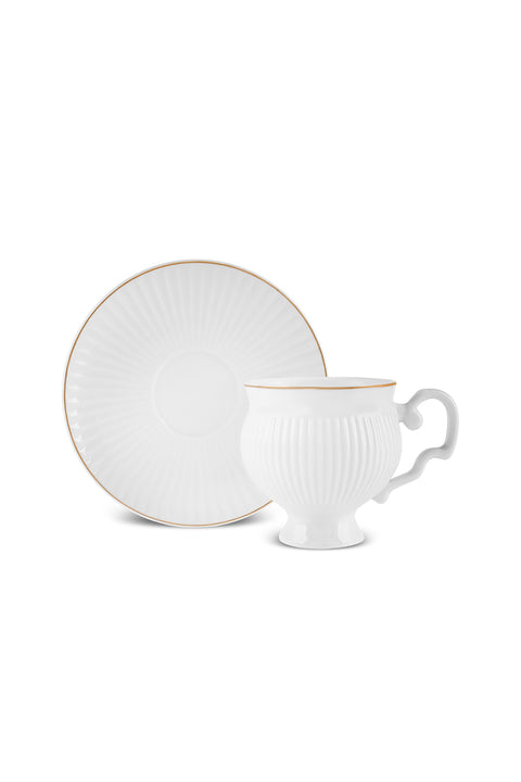 Karaca Malta 2 Kişilik 4 Parça Bone China Çay Fincanı ve Tabak Seti, 210 ml, Altın Beyaz