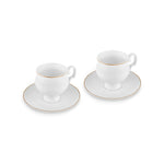 Karaca Malta 2 Kişilik 4 Parça Bone China Çay Fincanı ve Tabak Seti, 210 ml, Altın Beyaz
