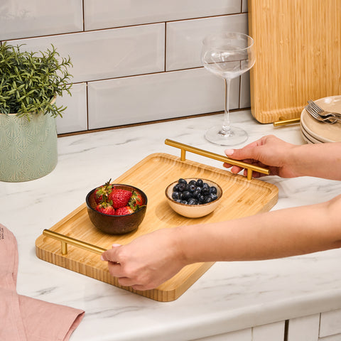 Karaca Duotroy Bamboo Cutting Board Tray, Colorless