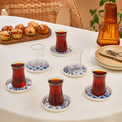 Karaca Portela 6 Kişilik 12 Parça Bone China Türk Çay Seti, 170 ml, Renkli
