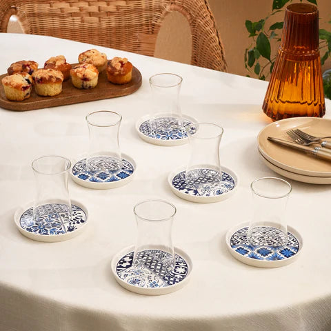 Karaca Portela 6 Kişilik 12 Parça Bone China Türk Çay Seti, 170 ml, Renkli