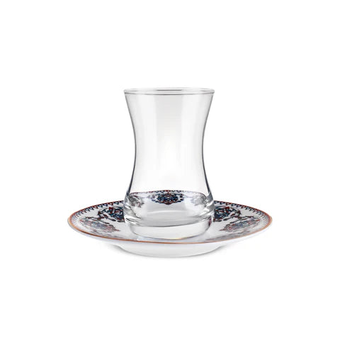 Karaca Nakkaş 6 Kişilik 12 Parça Bone China Türk Çay Seti, 130 ml, Kırmızı
