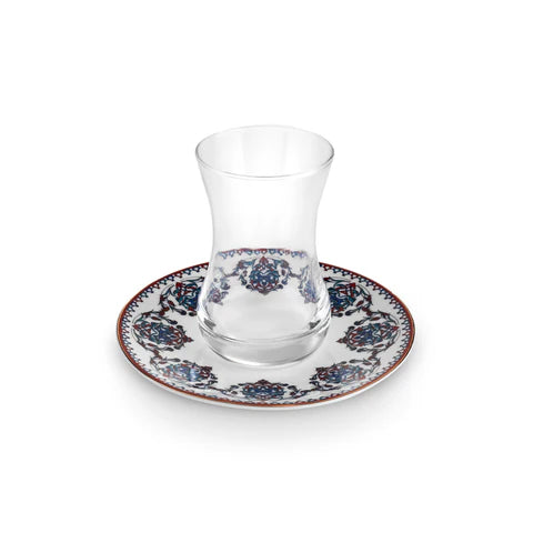 Karaca Nakkaş 6 Kişilik 12 Parça Bone China Türk Çay Seti, 130 ml, Kırmızı