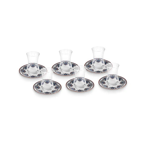 Karaca Nakkaş 6 Kişilik 12 Parça Bone China Türk Çay Seti, 130 ml, Kırmızı