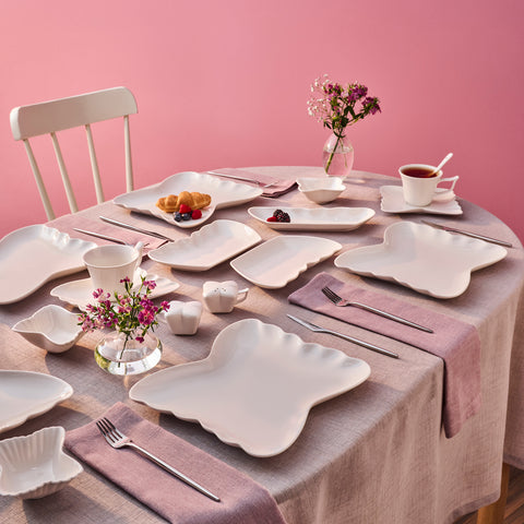 Karaca Stream Bone China Pieris 6 Kişilik 34 Parça Servis Seti, Beyaz