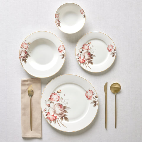 Karaca Bone China Rosie 24 Parça 6 Kişilik Yemek Takımı, Çok Renkli
