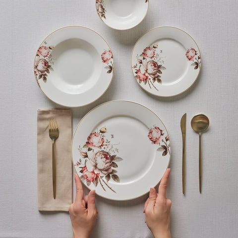 Karaca Bone China Rosie 24 Parça 6 Kişilik Yemek Takımı, Çok Renkli