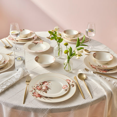 Karaca Bone China Rosie 24 Parça 6 Kişilik Yemek Takımı, Çok Renkli