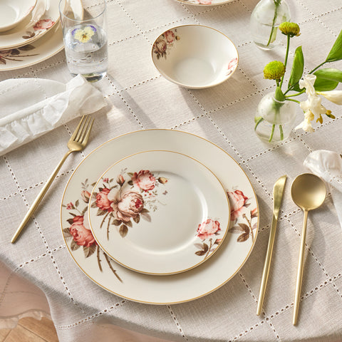 Karaca Bone China Rosie 24 Parça 6 Kişilik Yemek Takımı, Çok Renkli
