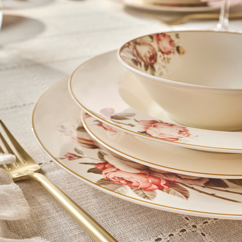 Karaca Bone China Rosie 24 Parça 6 Kişilik Yemek Takımı, Çok Renkli