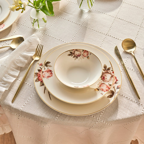 Karaca Bone China Rosie 24 Parça 6 Kişilik Yemek Takımı, Çok Renkli