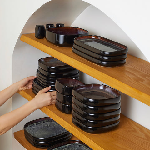 Karaca Earth Collection Galactic Shiny Black 55-teiliges Tafelservice für 12 Personen