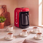 Karaca Hatır Hüps Türkiye – 5-Cup Turkish Coffee Machine with Milk Function and National Anthem, Flag Red