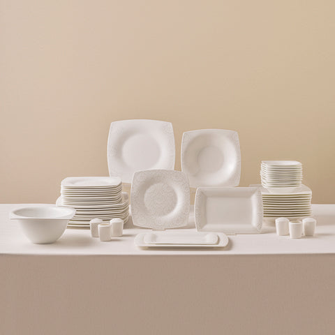 Karaca Fine Pearl Helen 58-Piece Dinner Set for 12 – Square Pearl Collection
