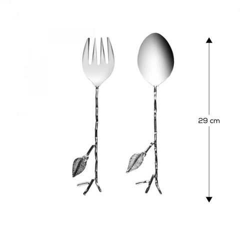 Karaca Leaf Silver-Gold Serving Spoon and Fork Set
 