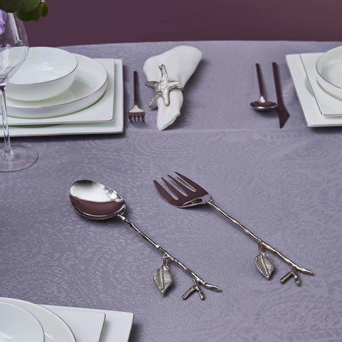 Karaca Leaf Silver-Gold Serving Spoon and Fork Set
 