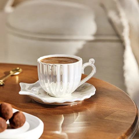 Karaca Oyster Porcelain Coffee Cup Set For 2 Persons White 90 Ml