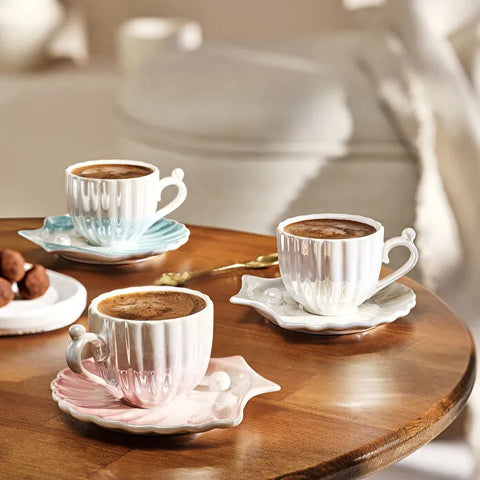 Karaca Oyster Porcelain Coffee Cup Set For 2 Persons White 90 Ml