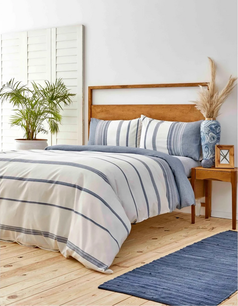 Karaca Home Dobby Dokuma %100 Pamuklu Nevresim Seti, Çift Kişilik, Beyaz-Indigo
