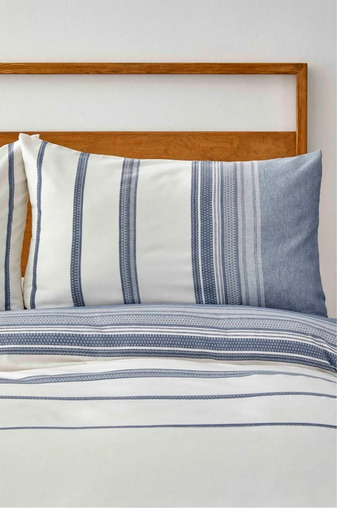 Karaca Home Dobby Dokuma %100 Pamuklu Nevresim Seti, Çift Kişilik, Beyaz-Indigo