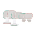 Karaca Tiny Rim for 6 Person Breakfast and Serveware Set, 26 Piece, Pink Green