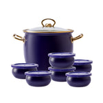 Karaca Retro 8 Piece Enamel Yogurt Fermentation Set Navy Blue