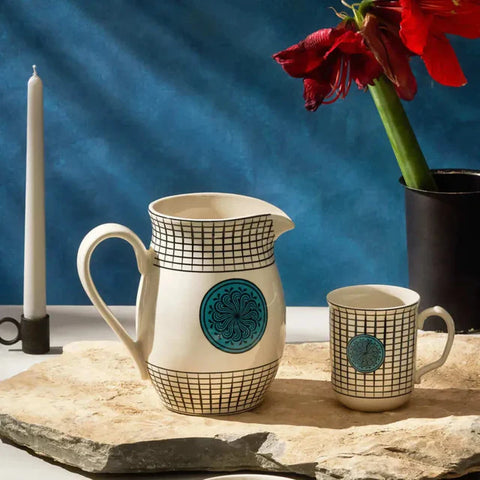 Karaca Paye Seljuk Collection Porcelain Pitcher, 1500ml, Blue Multi