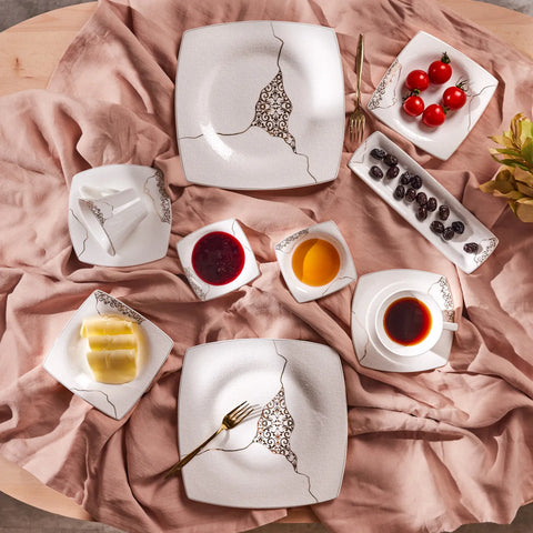 Karaca Fine Pearl Era 26-teiliges Frühstücksset und Servierschalen für 6 Personen