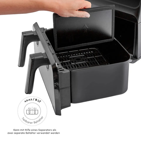 Karaca Multifry XXXL 9 Liter Airfryer mit einer Kammer, Trennwand und Glasfenster